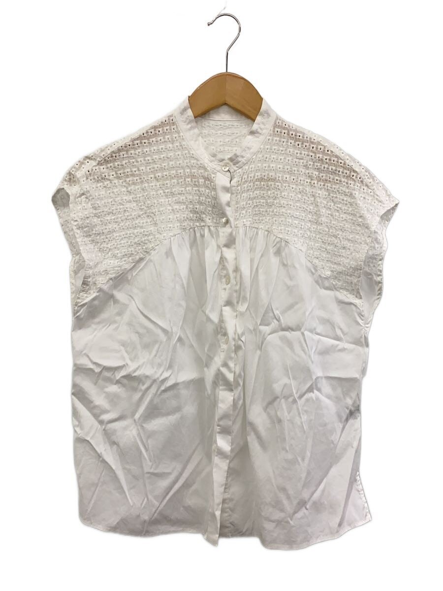 TOMORROWLAND◆半袖ブラウス/36/コットン/WHT/無地/13-01-24-01002/スクエアサークルエンブロイコンビ拍卖
