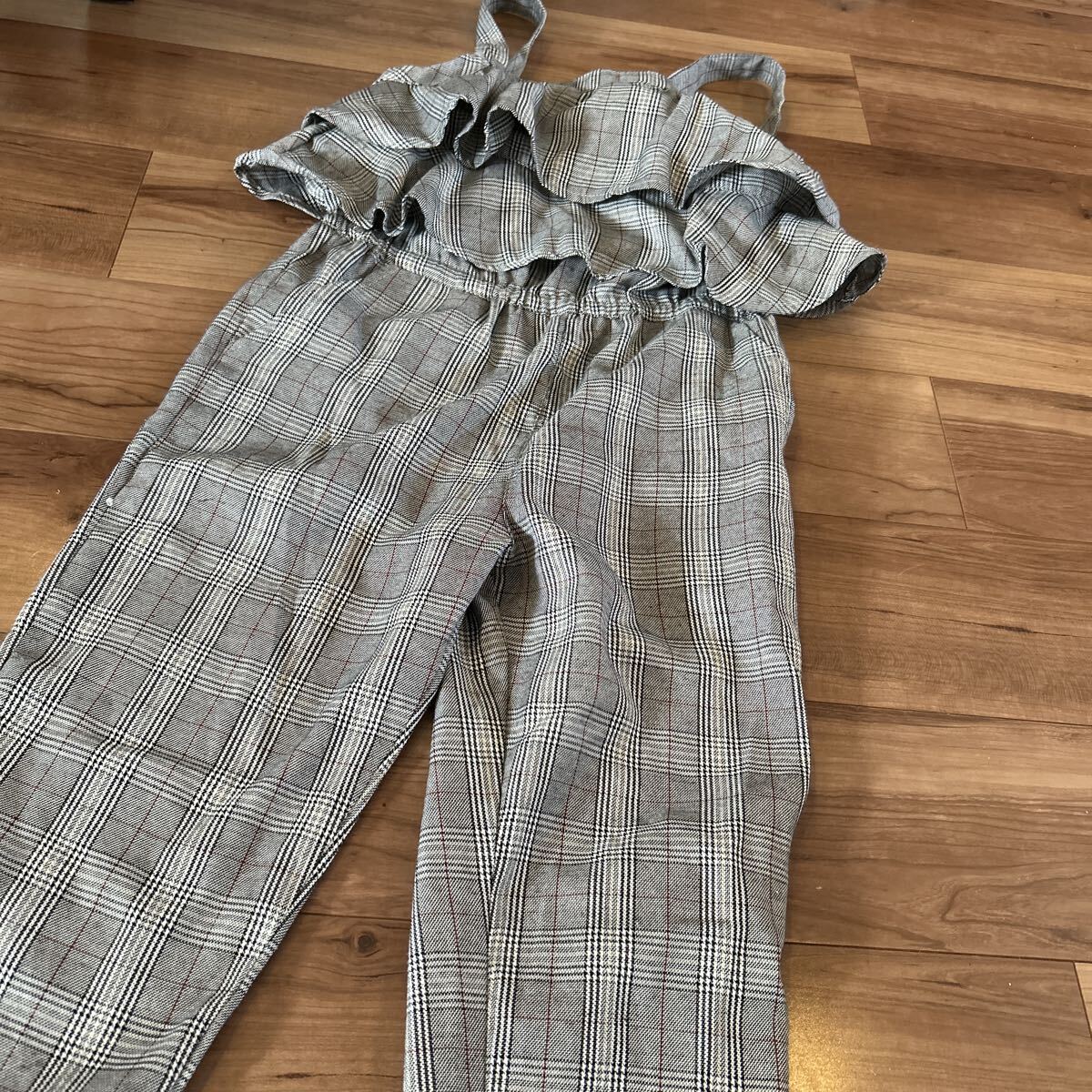 【●送料無料●即決●】 オールインワン キッズ 160cm ワイドパンツ つなぎ M チェック かわいい 拍卖