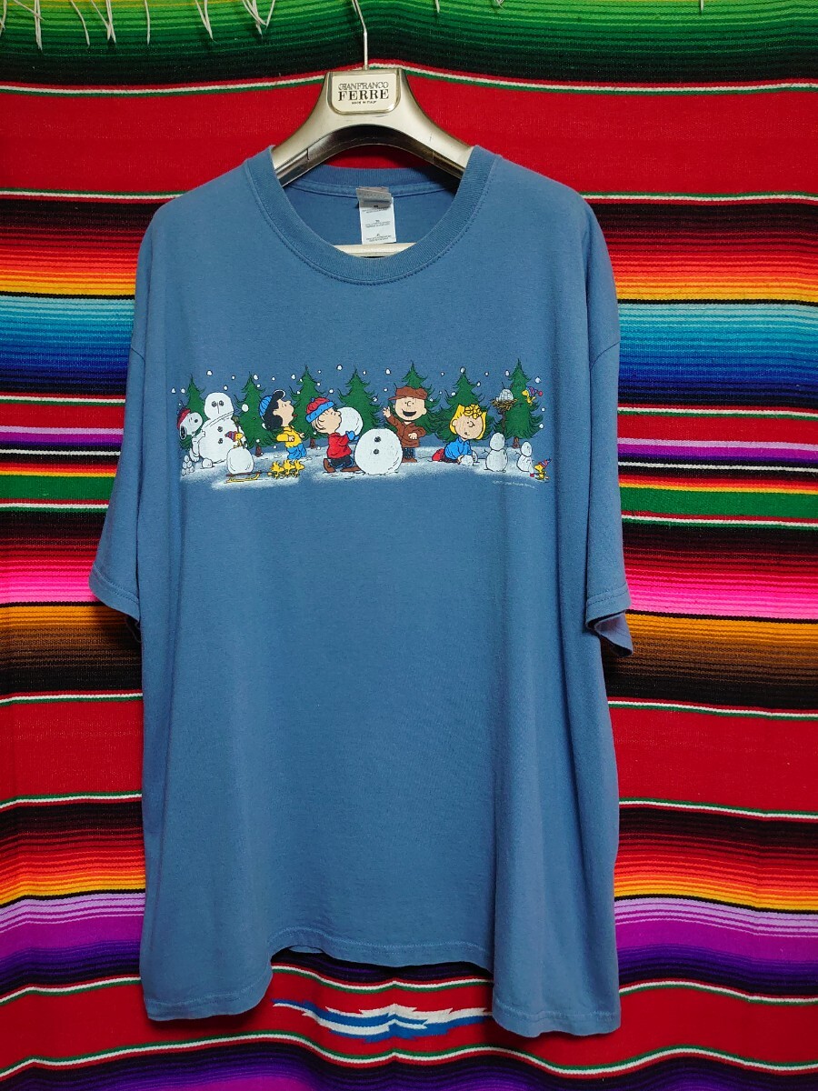 GILDAN ギルダン PEANUT by SNOOPY オフィシャル HOLIDAY ピーナッツフレンズ プリントTシャツ XLサイズ ブルー拍卖
