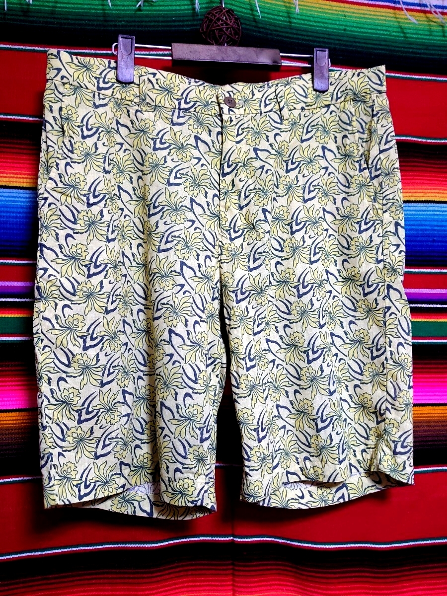 UNIQLO ユニクロ レトロフラワー ボタニカル プリント ハーフパンツ 美品 Lサイズ イエロー 拍卖