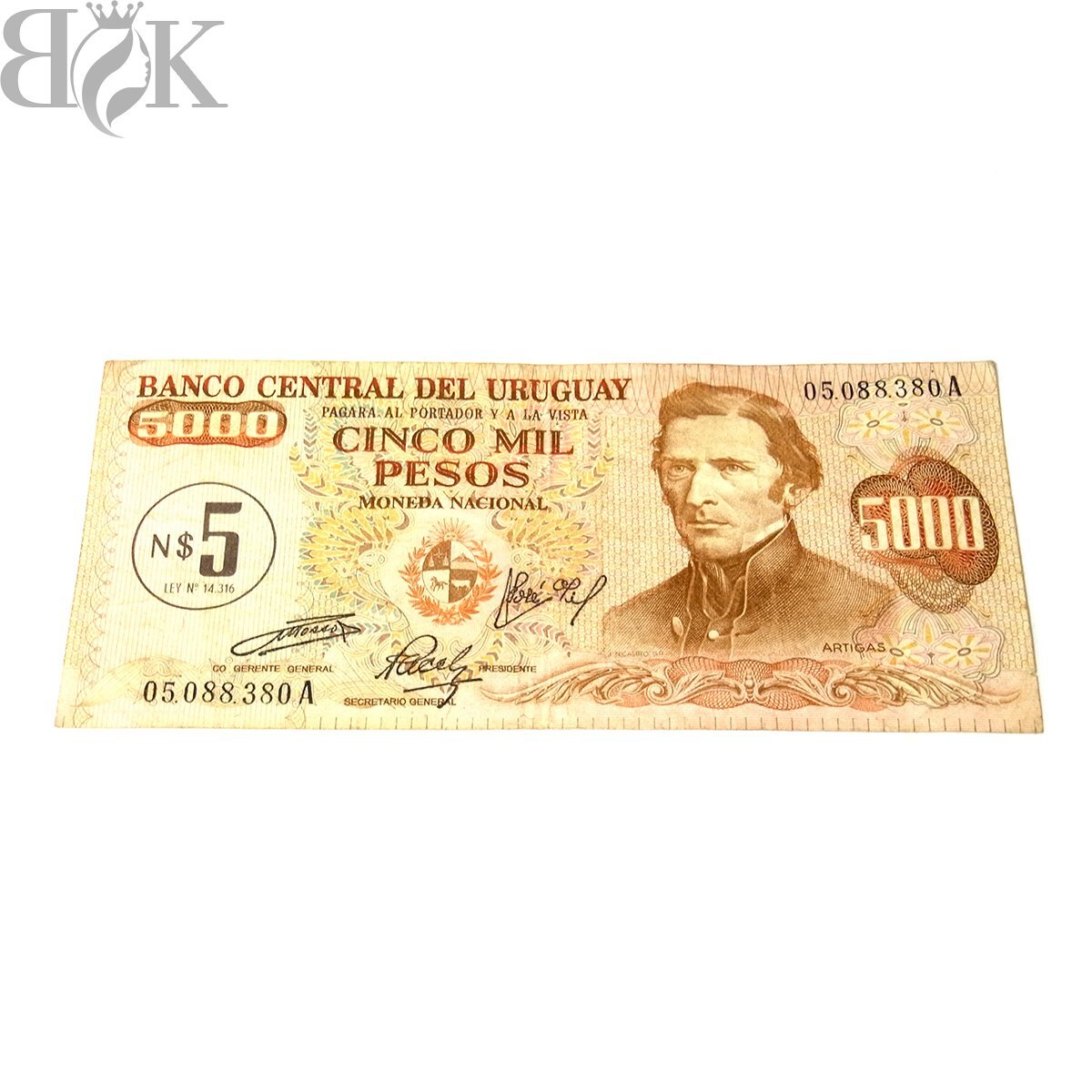 ウルグアイ中央銀行 ホセ ヘルバシオ アルティガス 5000ペソ札 5ヌエボス 1枚 外国紙幣 海外紙幣 旧紙幣 旧札 古札 長期保管品 URUGUAY 〓拍卖
