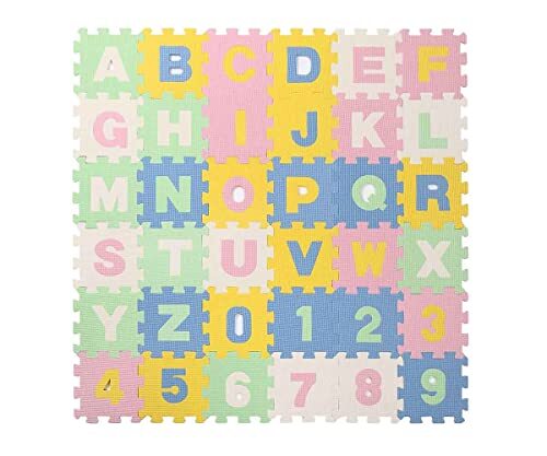 ユノックス 床材 ジョイントマット パズルマット 数字+アルファベット 36枚セット 約15x15x厚さ1cm/子供 キッズ プレイマット/防音拍卖