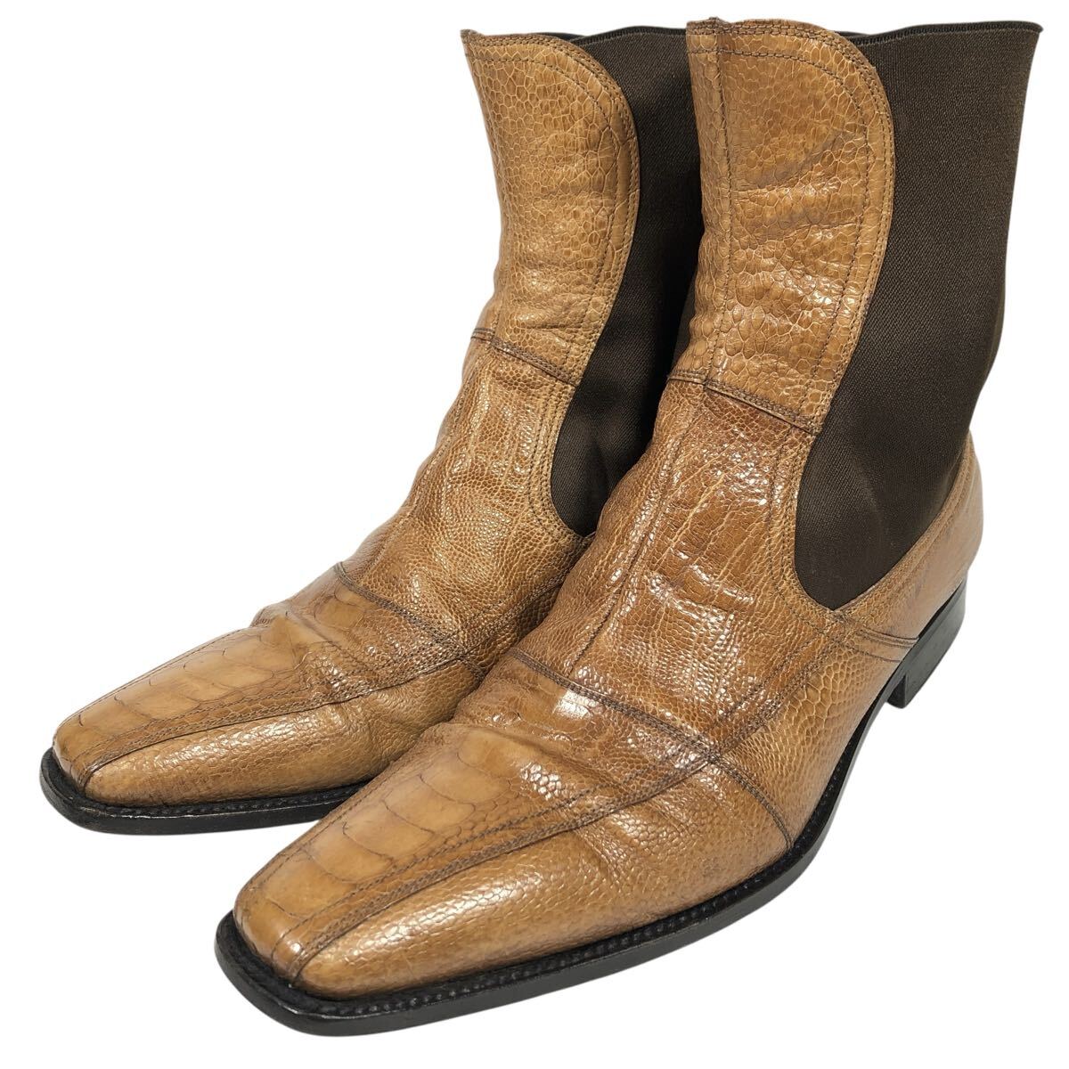【ドルチェ&ガッバーナ】本物 DOLCE&GABBANA 靴 25cm オーストレッグ サイドゴアブーツ ビジネスシューズ 駝鳥 オーストリッチ メンズ 6拍卖