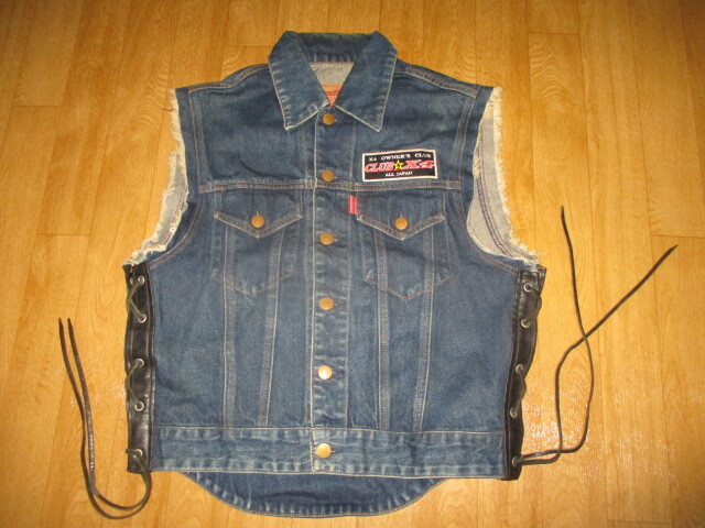 カドヤ ワッペン付き・ライダース・デニムGベストジャケット 美中古 サイズM拍卖