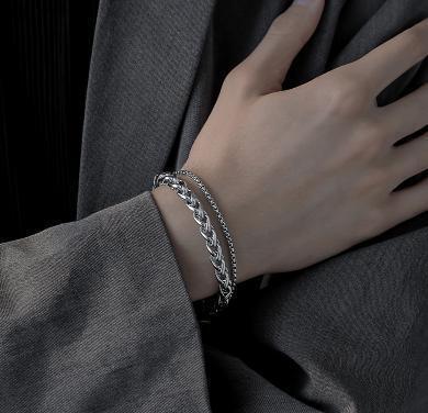 2連 ブレスレット ダブルチェーン シルバー おしゃれ 韓国拍卖