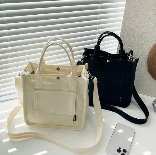 キャンバス ミニトート 2way ショルダー バック 黒 ブラック 大容量拍卖