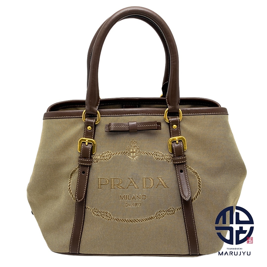 PRADA プラダ ブラウン 茶系 ロゴ ジャガード リボン トートバッグ BN1841 バック カバン 鞄 ブランド拍卖