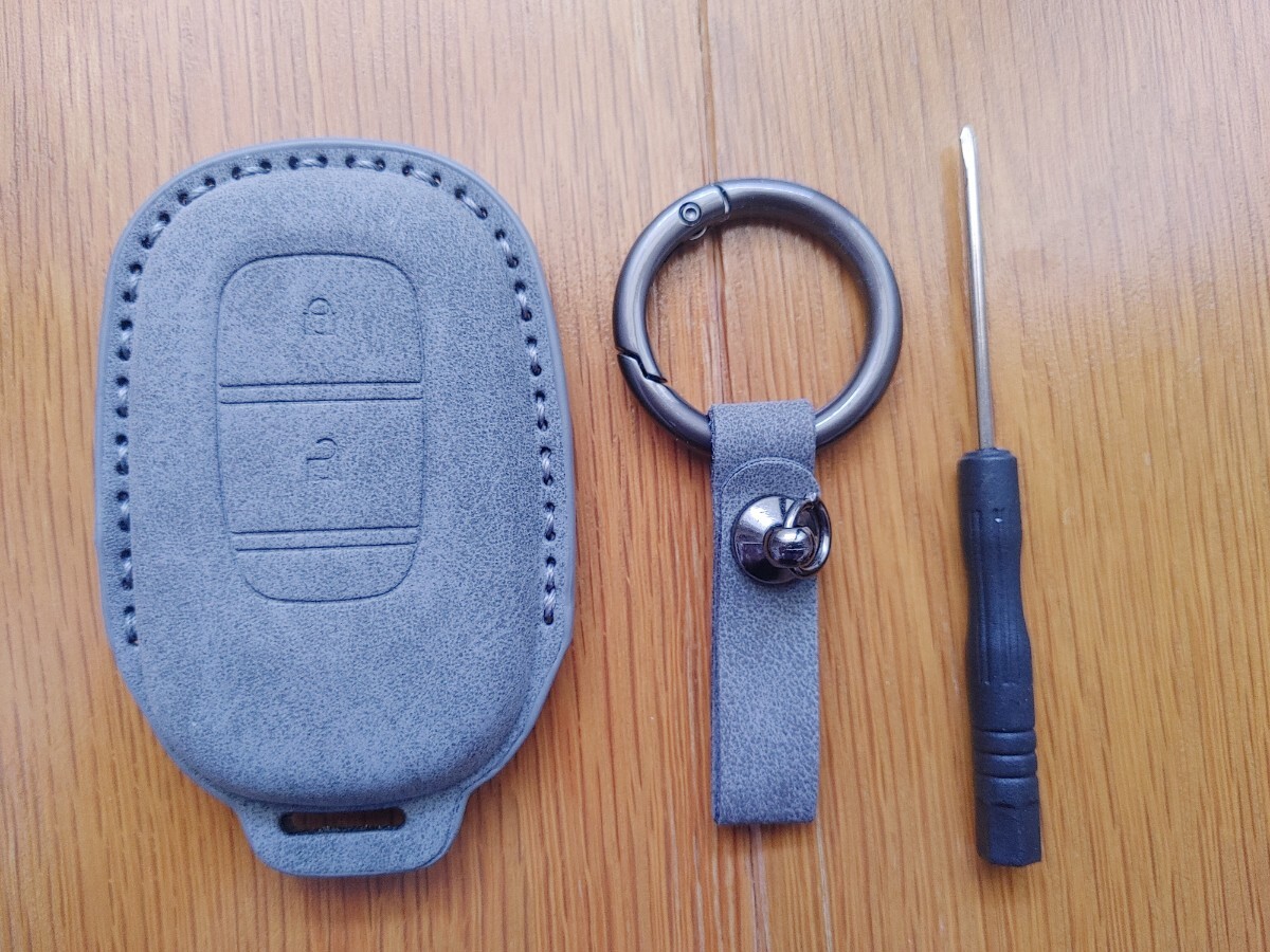 ホンダ2ボタンスマートキーケース スエード革グレー シビックFL5やホンダ車に拍卖