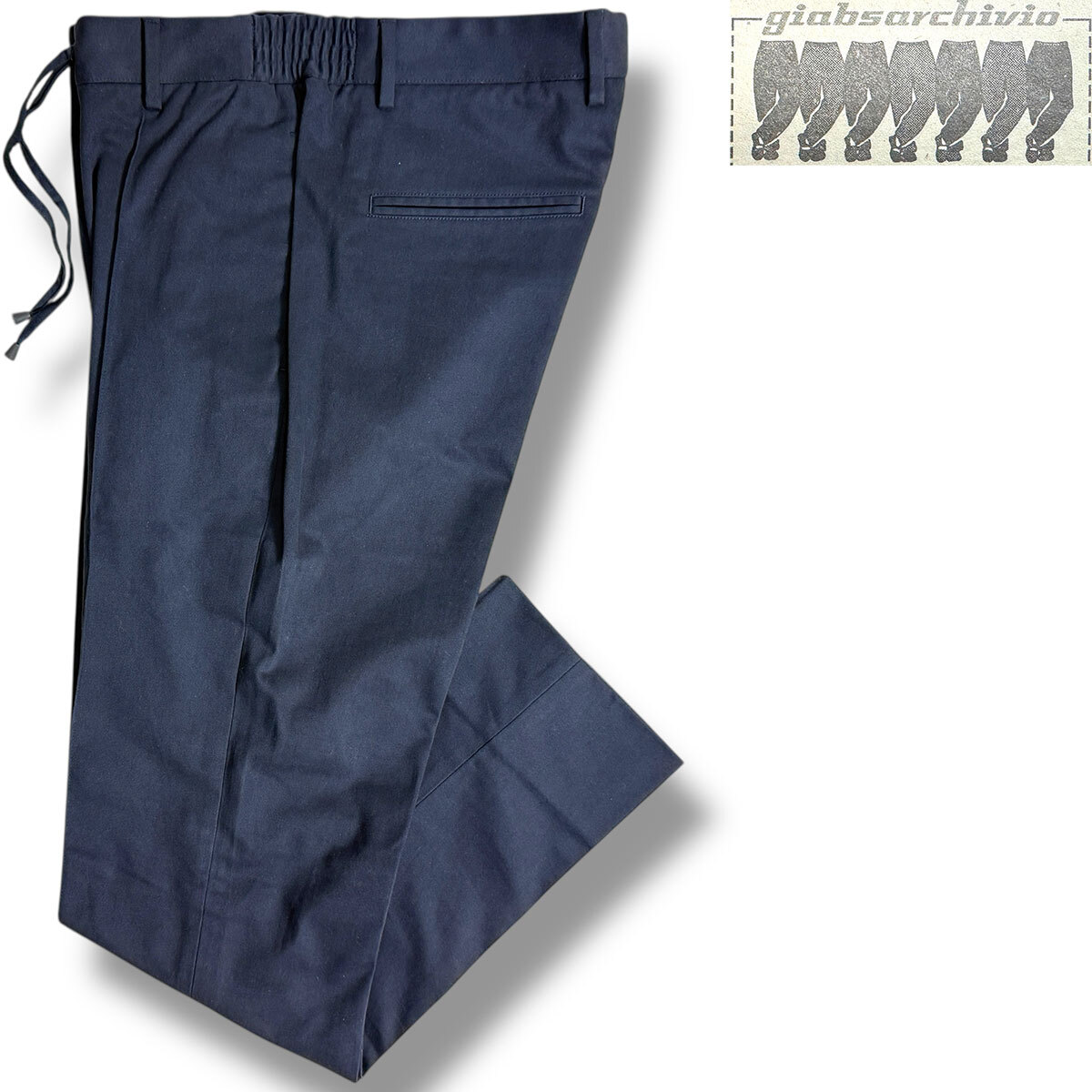 J3073新品ジャブスアルキヴィオ 23AWマサッチョMASACCIOエストネーション別注コットンサテンストレッチ永久クリースリラックスパンツ 紺 50拍卖