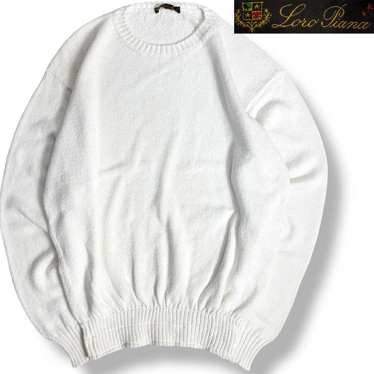 J5225 ロロピアーナ クルーネック コットンニット ホワイト 50 Loro Piana拍卖