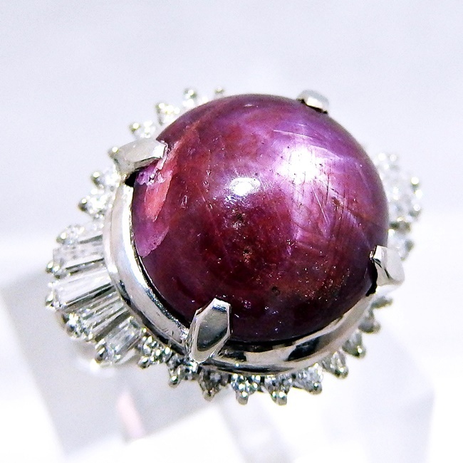 Pt900 ★リング ◆スターサファイア15.23ct ●10号 ◇ダイヤ0.81ct ◆鑑別書付 【中古】 /e9335/10002939拍卖