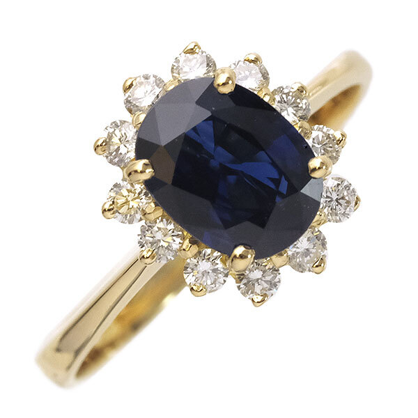 送料無料 本物 サファイアダイヤモンドリング 指輪 750YG イエローゴールド 12.5号 仕上げ済み レディースアクセサリー おしゃれ キラキラ拍卖