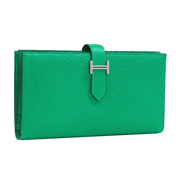 送料無料 本物 未使用品 HERMES エルメス ベアンスフレ グリーン B刻印 シルバー金具 メンズ レディース 長財布 おしゃれ 上品 高級拍卖