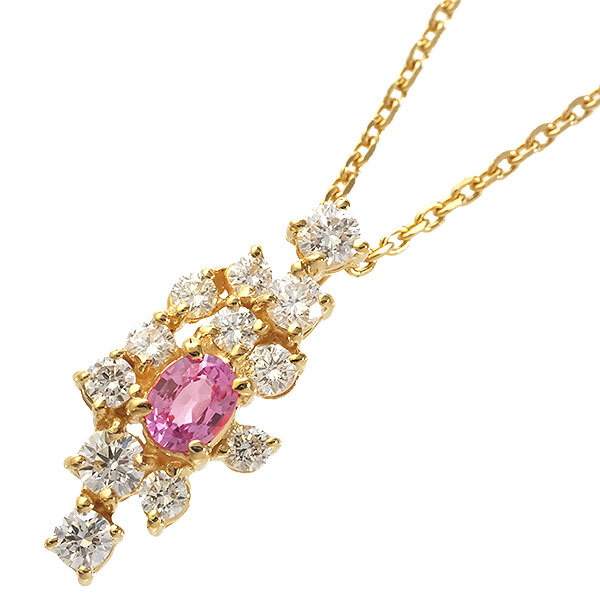 送料無料 本物 ピンクサファイア ダイヤモンドネックレス K18YGイエローゴールド サファイア0.254 ダイヤ0.45 ペンダント オシャレ 高級拍卖