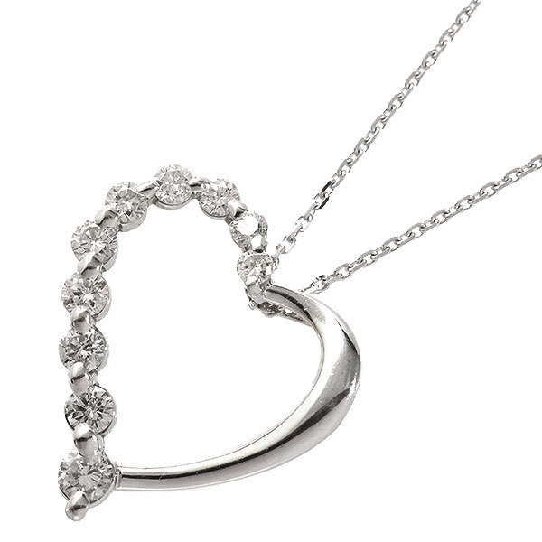 送料無料 本物 ダイヤモンドネックレス K18WGホワイトゴールド ダイヤ0.50ct ハートデザイン レディースペンダント おしゃれ 可愛い拍卖