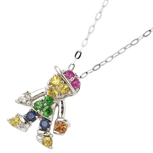 送料無料 本物 デザインネックレス K18WGホワイトゴールド サファイア ルビー 男の子デザイン レディースペンダント おしゃれ 個性的拍卖
