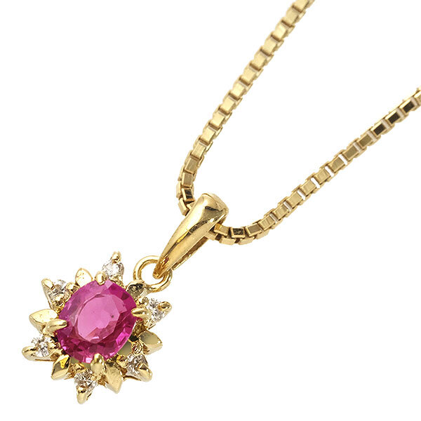 送料無料 本物 ルビーダイヤモンドネックレス K18YGイエローゴールド ルビー0.35ct ダイヤ0.04ct レディースペンダント おしゃれ 可愛い拍卖