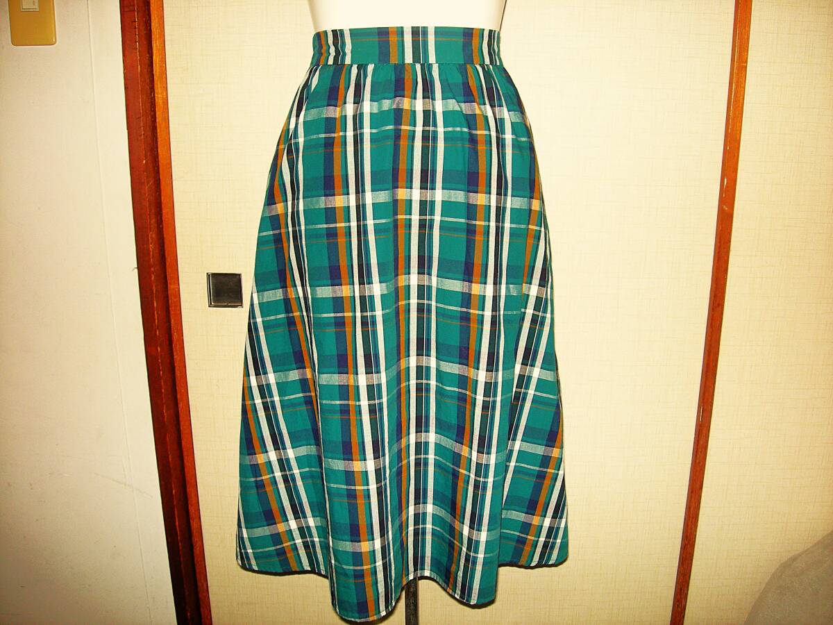 GU ジーユー 超美品 フレア ミディ スカート マドラスチェック 綿 コットン ゴムウエスト S 送料無料拍卖