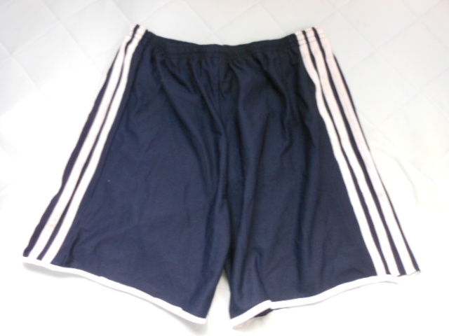送料無料です◆アメリカ de 入手 adidas アデダス 紺x白 パンツ 胴囲66-86cm 総丈44cm 難あり拍卖