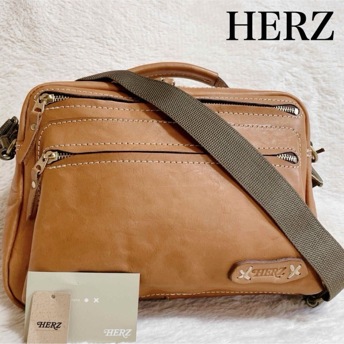 美品 HERZ ヘルツ 多機能 2way ショルダーバッグ オールレザー 本革拍卖