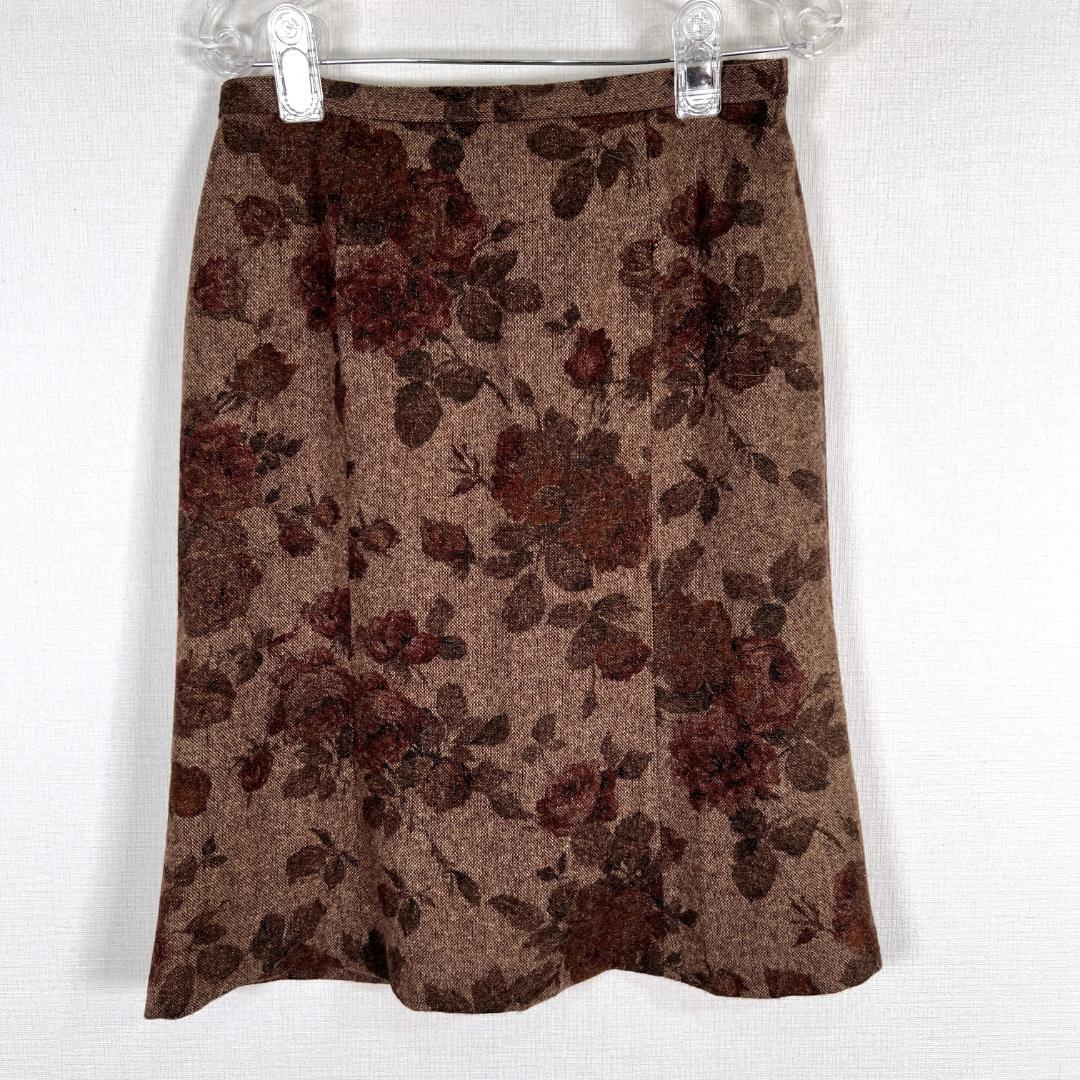 【INDIVI】インディヴィ ワールド ブラウン系 花柄 スカート ボトムス レディース 42【a005】拍卖