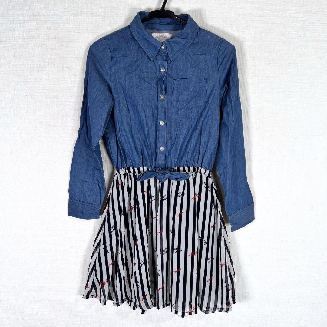 【全日本婦人子供服工業組合連合会】デニムブルー ストライプ ワンピース レディース 子供服 キッズ 女の子 ガール 150cm【a010】拍卖