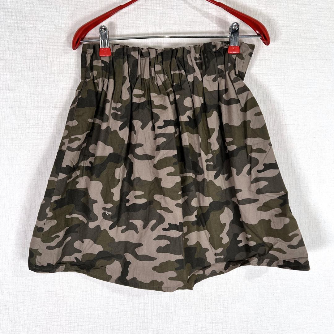 【Heather】ヘザー カーキ 迷彩 アーミー ミリタリー カモフラージュ柄 スカート ボトムス 女性 レディース Fサイズ フリーサイズ【a011】拍卖