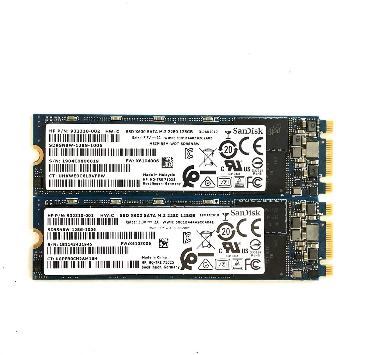 S70827152 SanDisk M.2 SATA 128GB SSD 2点 【中古動作品】070926拍卖
