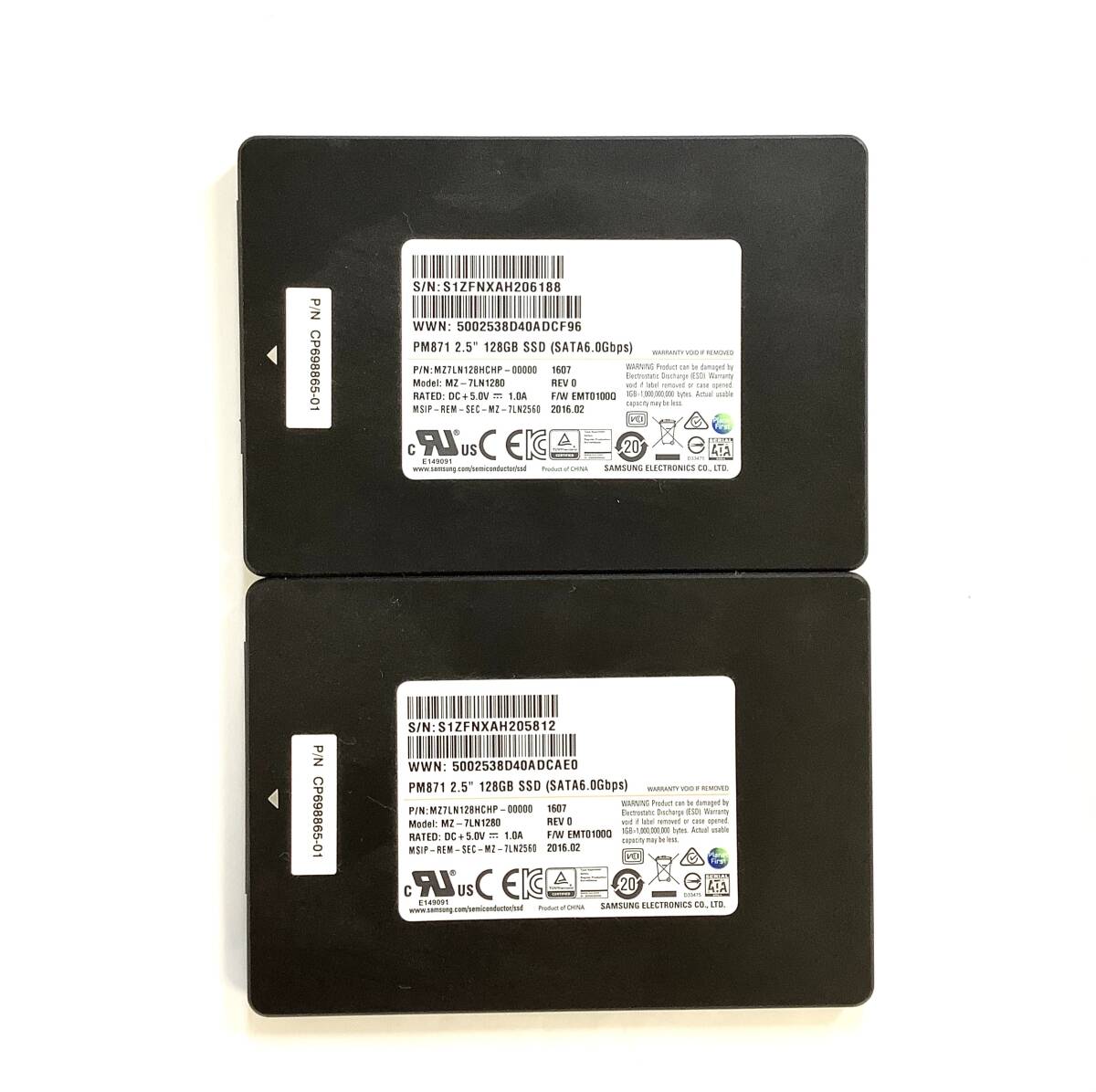 S70804165 SAMSUNG PM871 SATA 128GB 2.5インチ SSD 2点 【中古動作品】拍卖