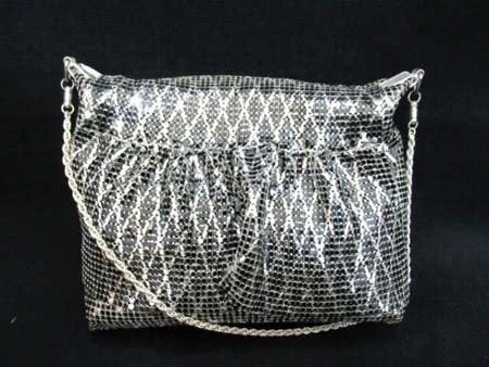 ビーズバッグ パーティーバッグ シルバー系 高さ13.5×底幅17.5×マチ4.7cm 経年保管 中古 ■拍卖