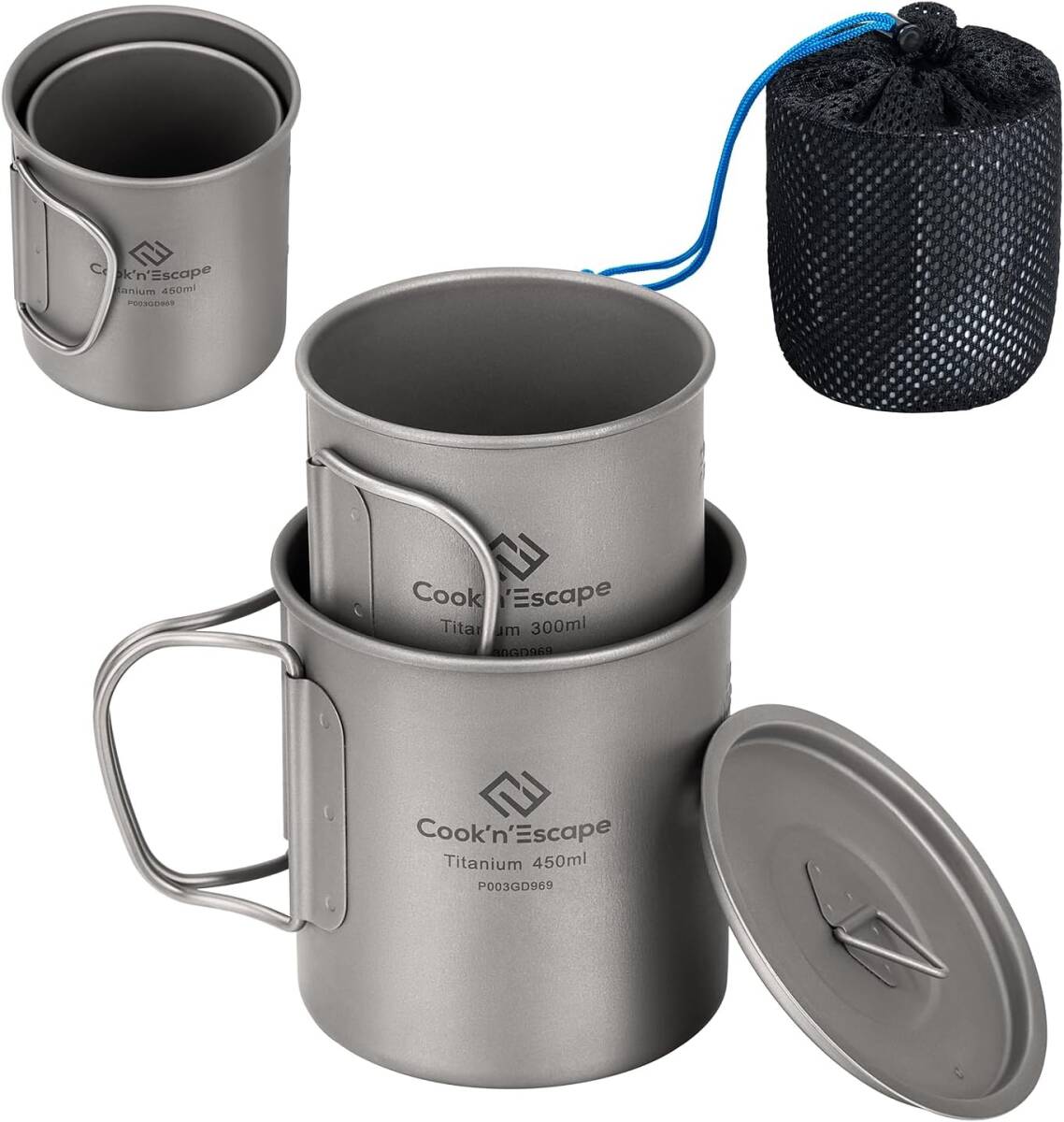 【新品】COOK'N'ESCAPE チタンマグセット キャンプカップ 収納袋付き キャンプ用調理器具 サイズ:シングルマグセット拍卖