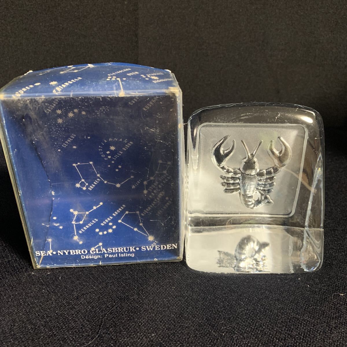 スウェーデン製 NYBRO GLASBRUK ガラスのロブスター オブジェ 北欧 エビ インテリア 置物 ペーパーウェイト アンティーク (A-2782)拍卖