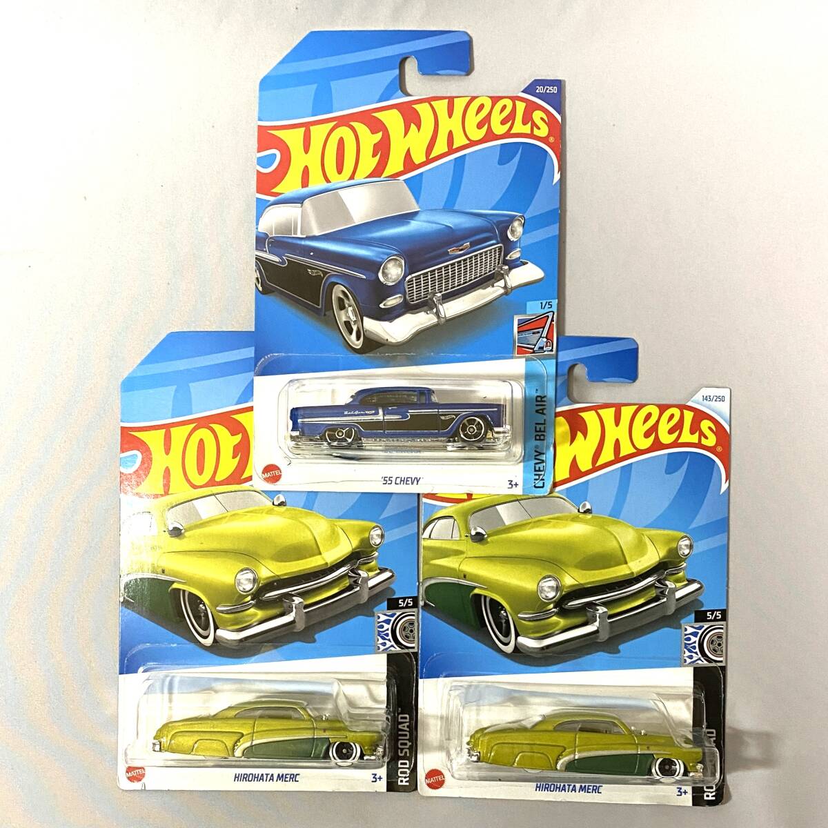 1/64 Hotwheels 3台セット ★ `55 CHEVY ★ HIROHATA MERC★ シボレー シェビー マーキュリー拍卖