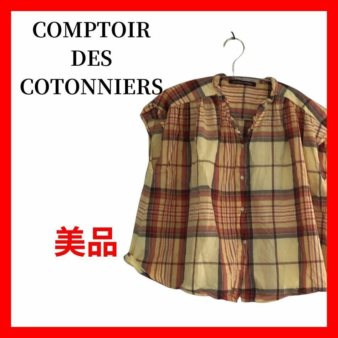 ユニクロ チェック柄ブラウス フレンチスリーブ ギャザー B1875拍卖