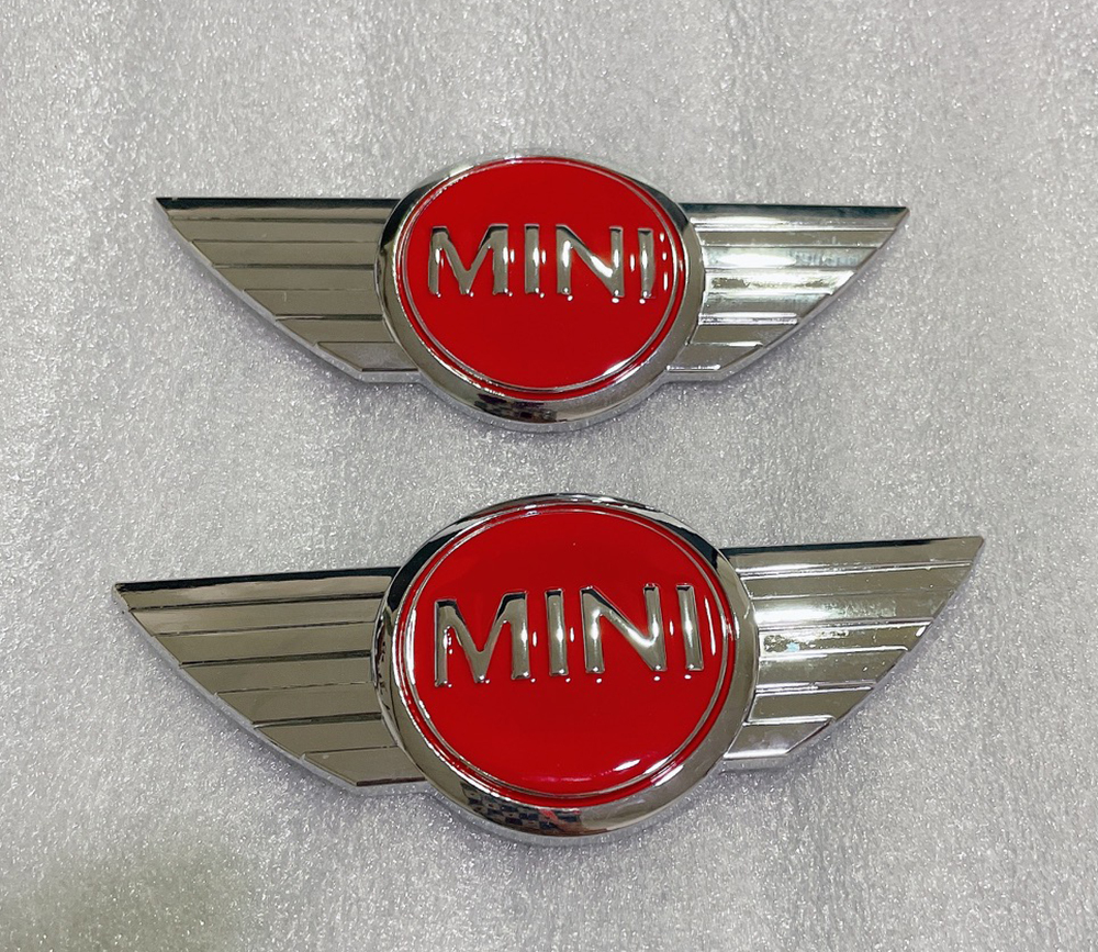 激安 2枚セット ミニ クーパー エンブレム シルバー×赤 R55 R56 R57 R58 R59 R60 R61 F54 F55 F56 F57拍卖
