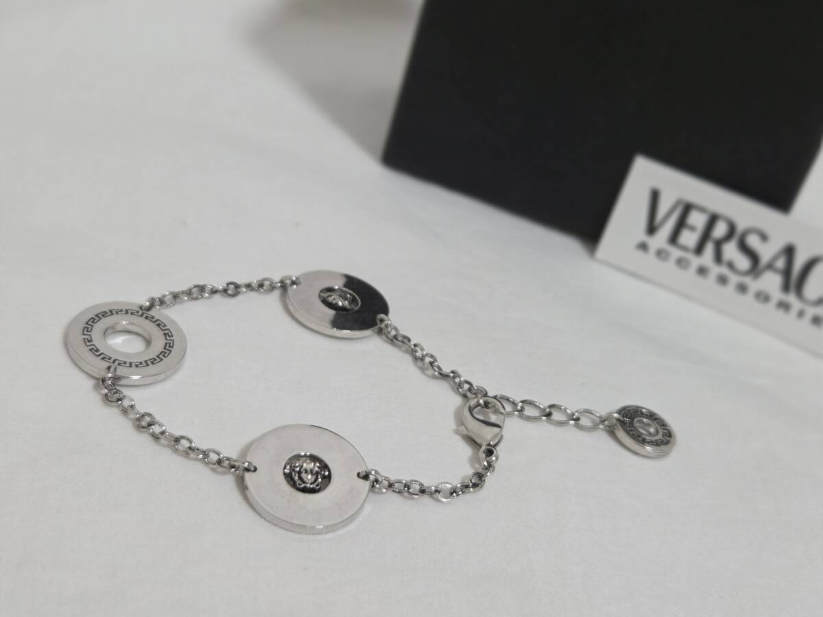 正規 レア VERSACEヴェルサーチ ヴィンテージ メデューサロゴ×Gグレカ 3連サークルコンビ チェーンブレスレット 21~19 調節可〇付属有拍卖