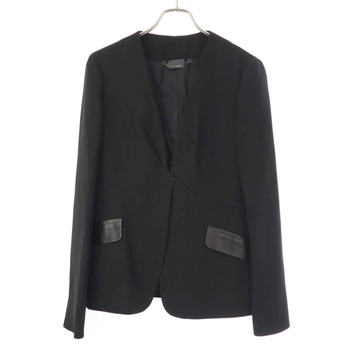 FENDI フェンディ レザーポケット ノーカラージャケット FJ6359 N6F ブラック 44 IT95OC9B67IF拍卖