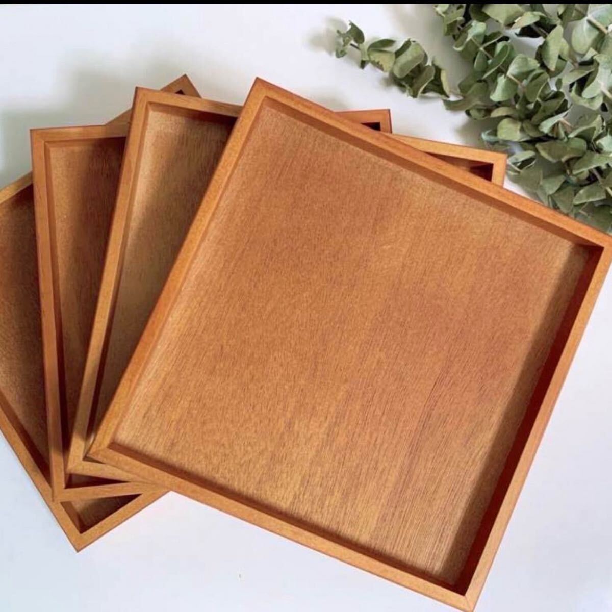 新品 和のトレー 4点 / 木製トレー お盆 正角盆 カフェトレー お祝い膳 カフェ盆 木のトレー 拍卖
