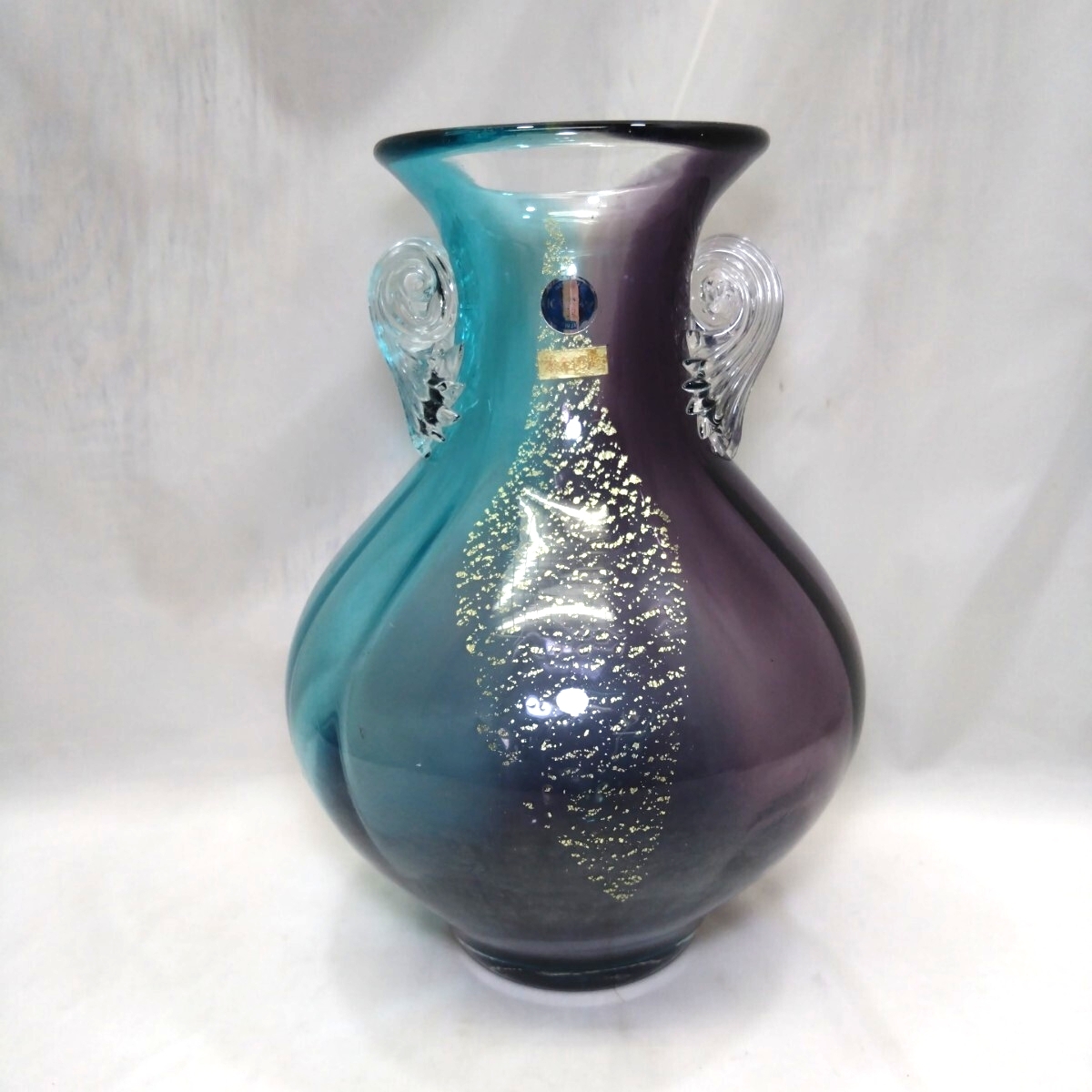 【昭和レトロ】 KAMAY 花瓶 カメイガラス KAMEI GLASS ガラス花瓶 耳付き花瓶 花入れ 花生け 花器 フラワーベース 本金使用拍卖