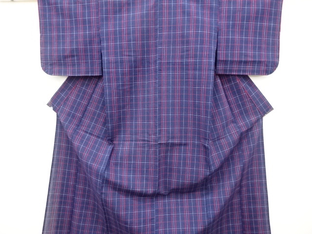 未使用品 無形文化財 正藍阿波しじら 格子模様織り出し 着物 (HD1K-028)拍卖