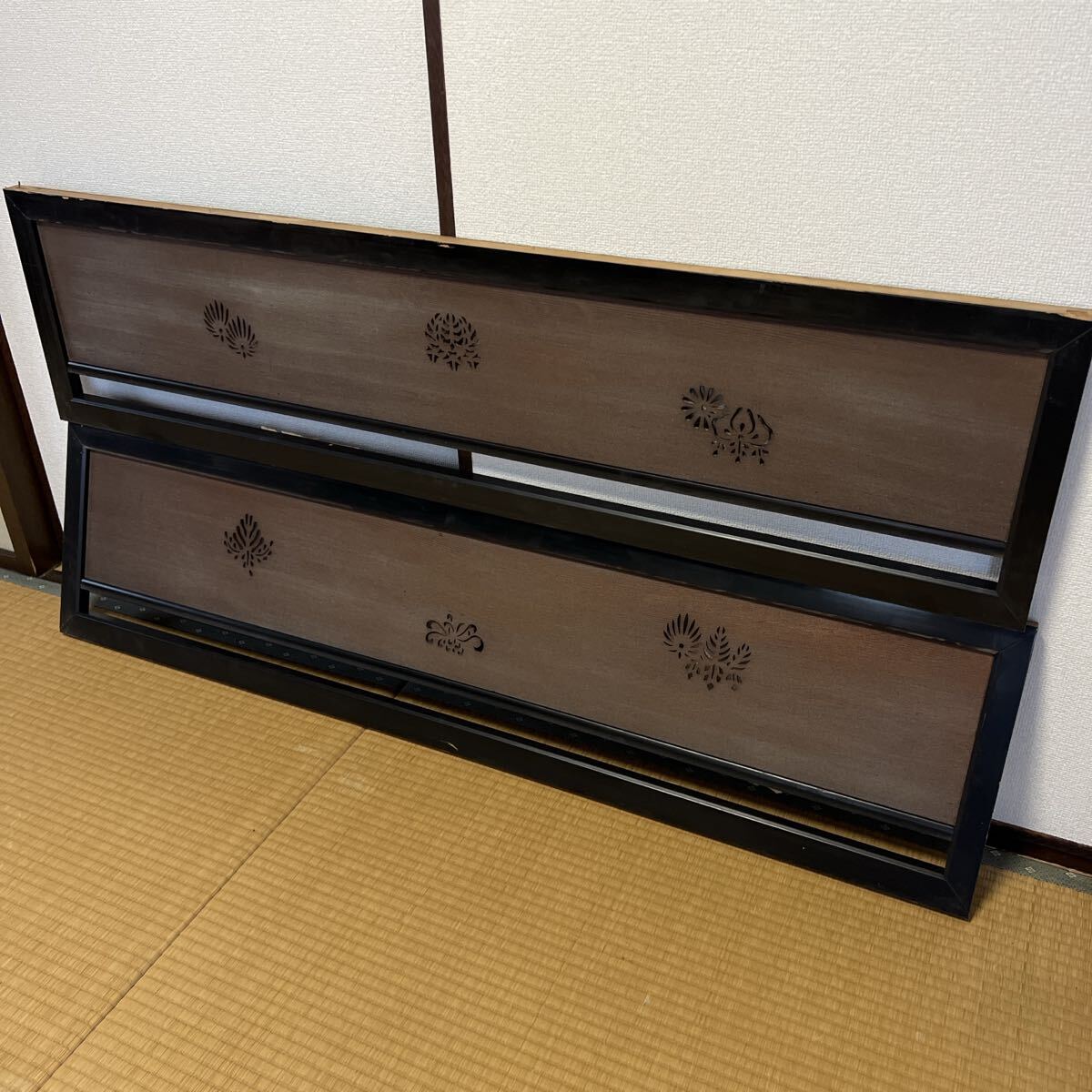 木彫細工 木製欄間 建具 らんま 明り取り古民家 オブジェ レトロ アンティーク 2枚セット 昭和レトロ拍卖