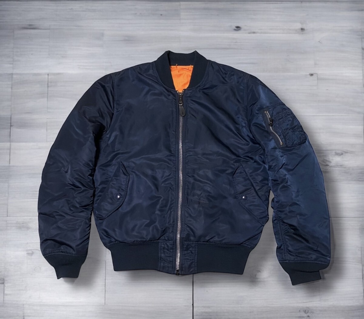 90s ALPHA INDUSTRIES アルファインダストリーズ MA-1 フライトジャケット ボンバージャケット★ネイビー Lサイズ★拍卖