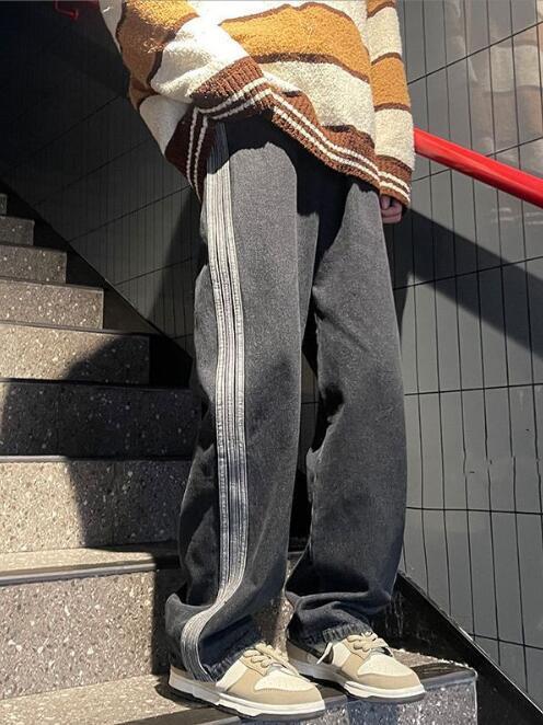 大人気メンズ デニムパンツ ジーンズ サイドライン メンズズボン ウエストゴム 春 秋 ゆったり 大きいサイズ カジュアル 無地 (2色S-3XL)拍卖