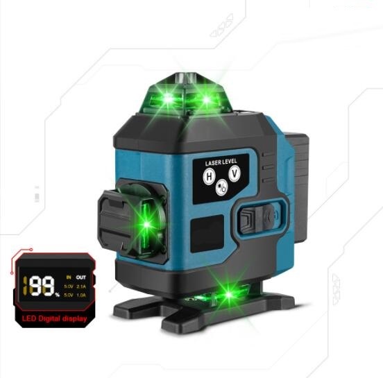 高品質レーザー墨出し器 APP制御 4x360°グリーンレーザー 水平器 16ライン IP65防塵防水 輝度調整 自動補正 リモコン操作バッテリー2個拍卖