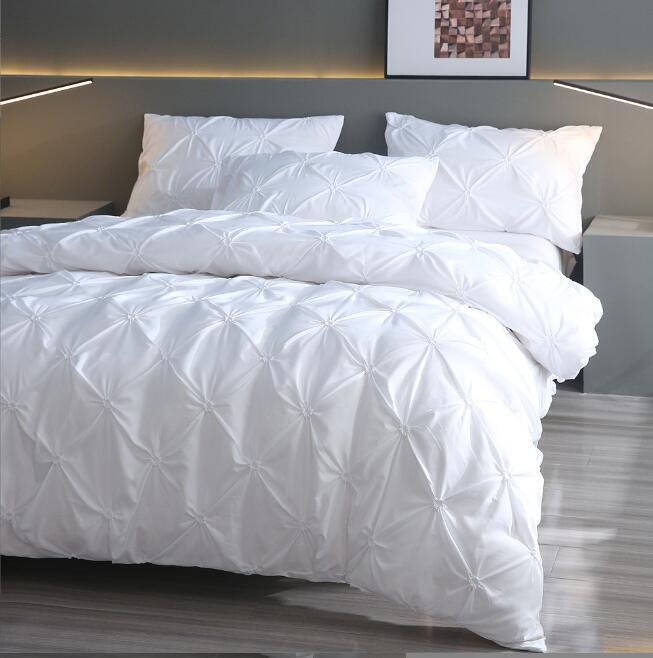 新入荷無地シルクプリーツデザイン布団カバー&枕カバーセット シングルツインダブルクイーンキングサイズ寝具セット拍卖