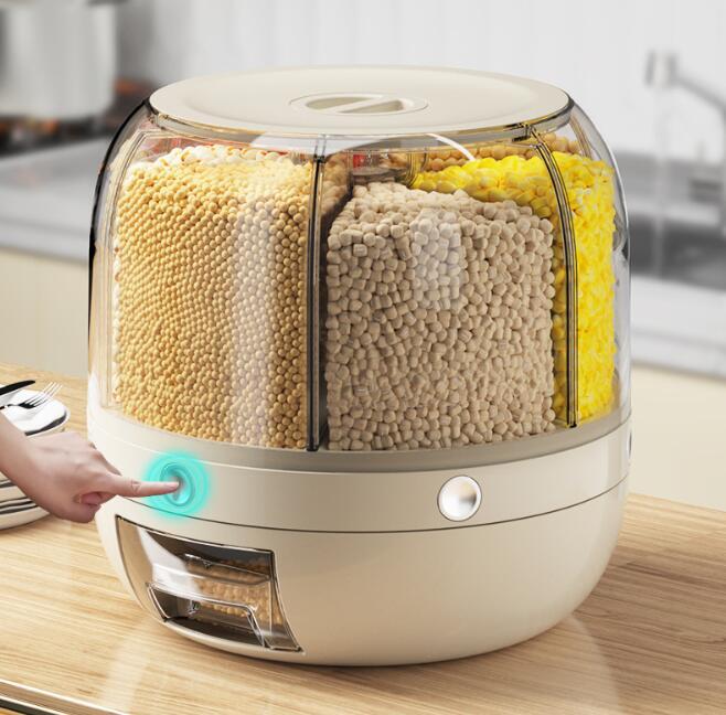 上質米びつ 回転分類米バケツ 大容量 お米ケース 6グリッド 米 360度回転可能 食品 密閉 虫除 計量 ライスボックス 穀物 使用便利 防塵 10L拍卖