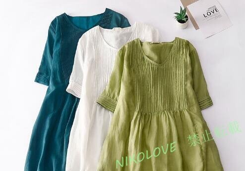 新品レディース マキシ丈 ワンピース Vネック 体型カバー 無地 可愛い 通勤着 ロングワンピース ゆったり ~ブルー LC059拍卖