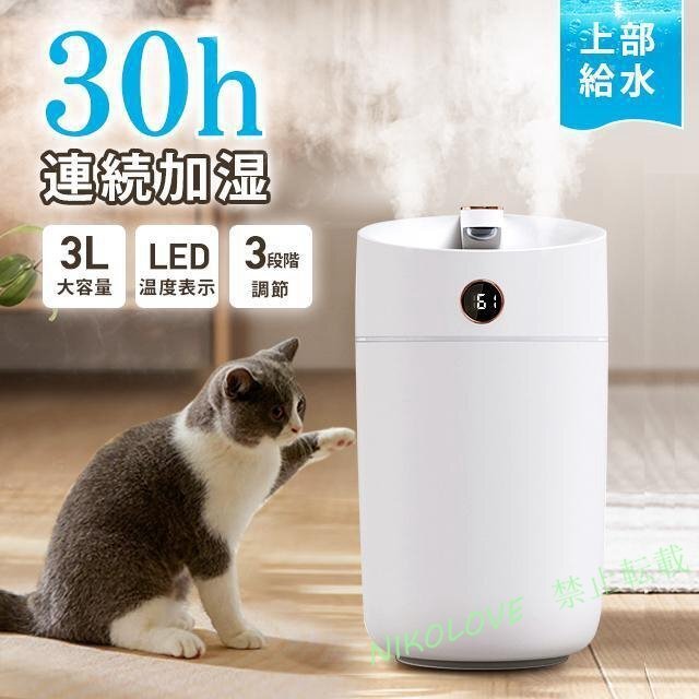 加湿器 超音波式 大容量 3L ダブルノズル加湿器 LEDライト付き 上部給水 3段階調節 焚き防止 静音 節電 軽量 卓上加湿器MK050拍卖