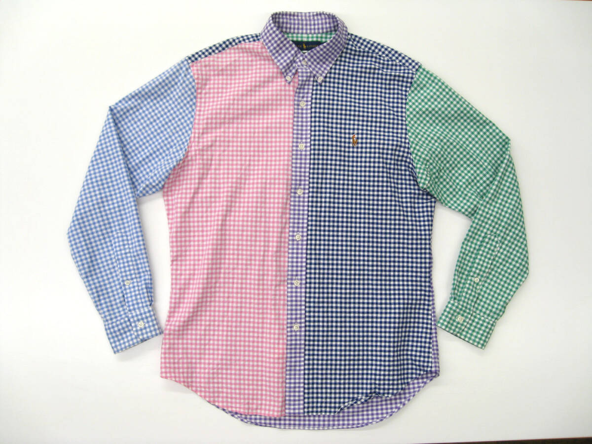 ポロラルフローレン ギンガムチェック クレイジーパターン ボタンダウン長袖シャツ Lサイズ 正規品 オックスフォード生地 ストレッチ 美品拍卖