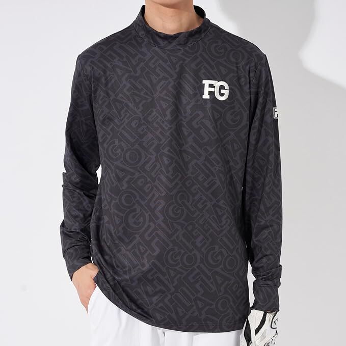 新品 フィラ ゴルフ 長袖 モックネックシャツ Mサイズ 黒 ブラック 783-507 タイポプリント UVカット 保温 定価9,350円 783507拍卖